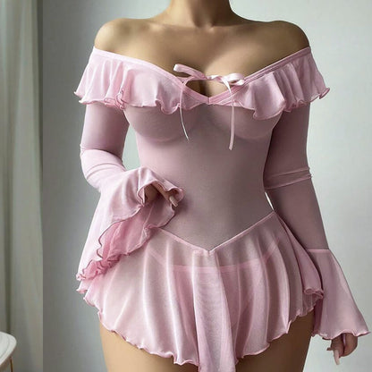 Sweet Ruffle Mesh Nightdress