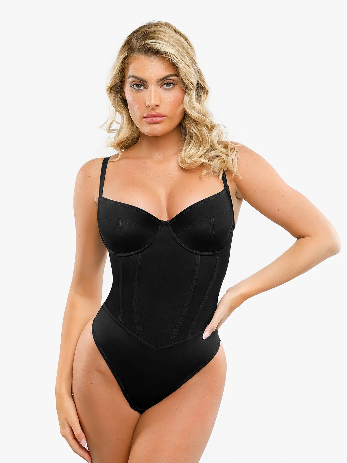 CÉLINE – Corset Style Thong Bodysuit - LivingCurves Tops Body Shaper Tank Zwart / XS