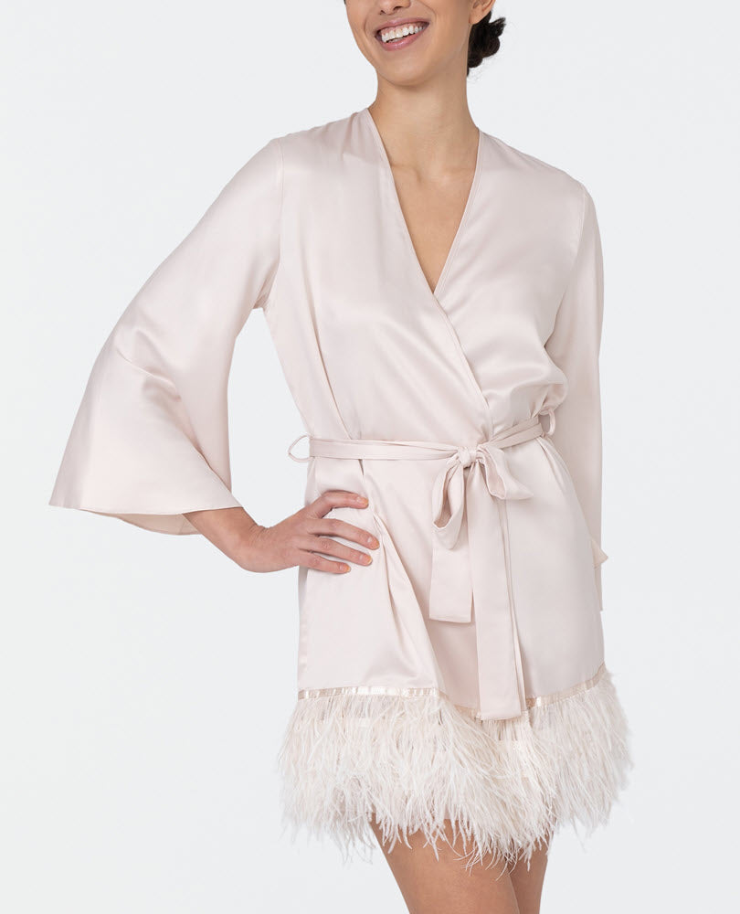 Rya Sleepwear Swan Champagne Ostrich Feathered Robe 394