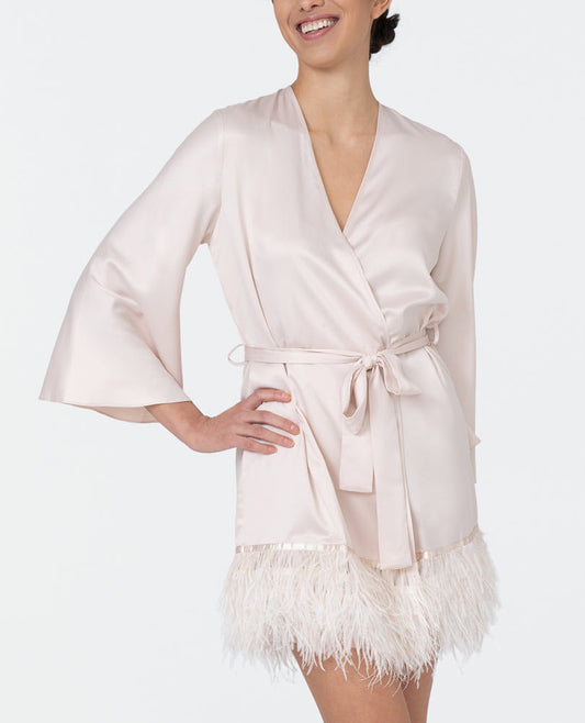 Rya Sleepwear Swan Champagne Ostrich Feathered Robe 394