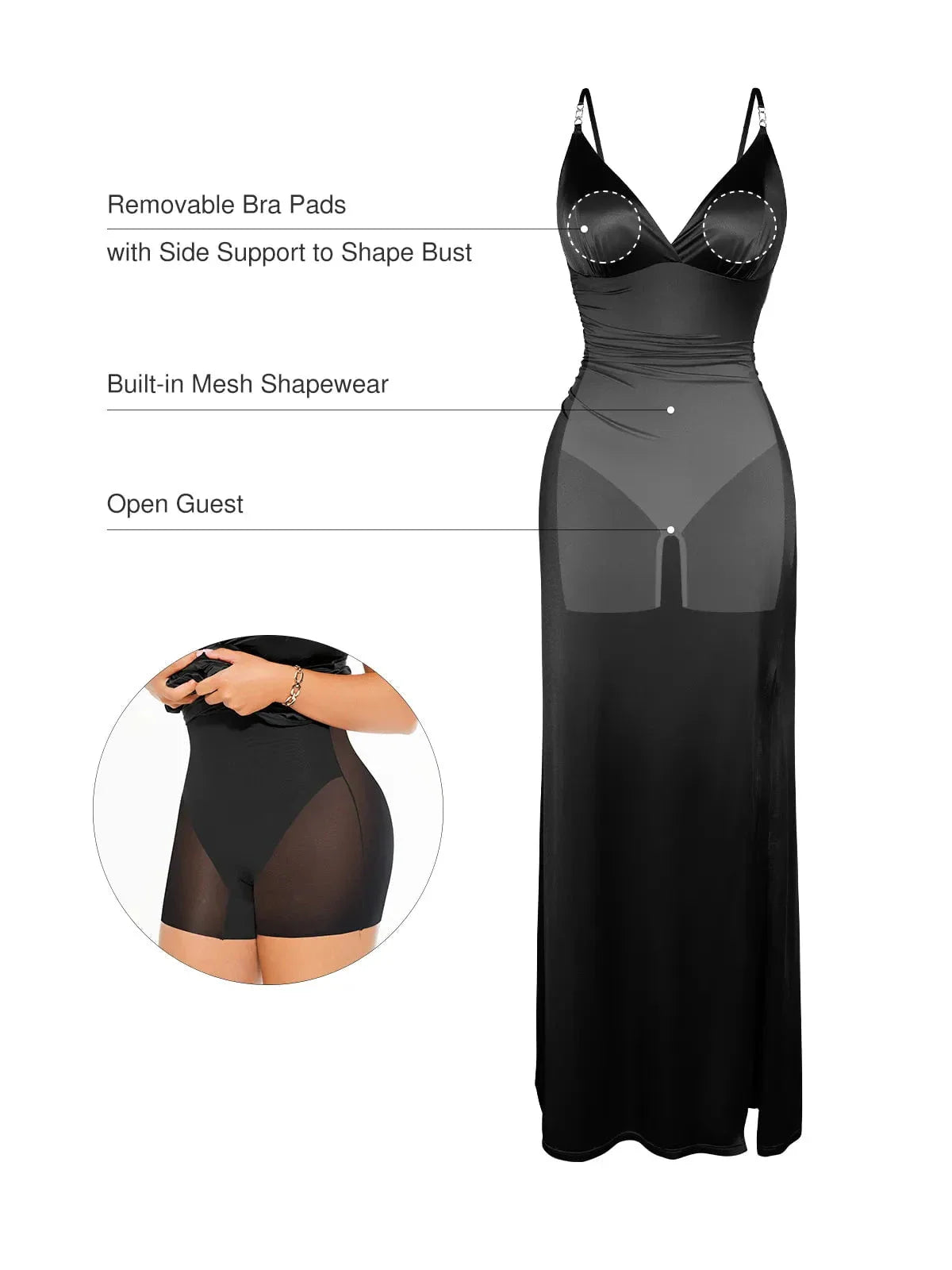 LEONA – Shaping Satin Maxi Dress met Deep V & Slit