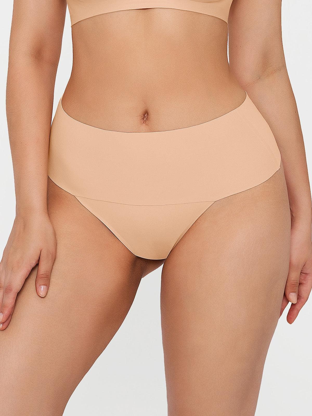 Seamless High-Waist Tummy Control Thong - LivingCurves Skin / XS