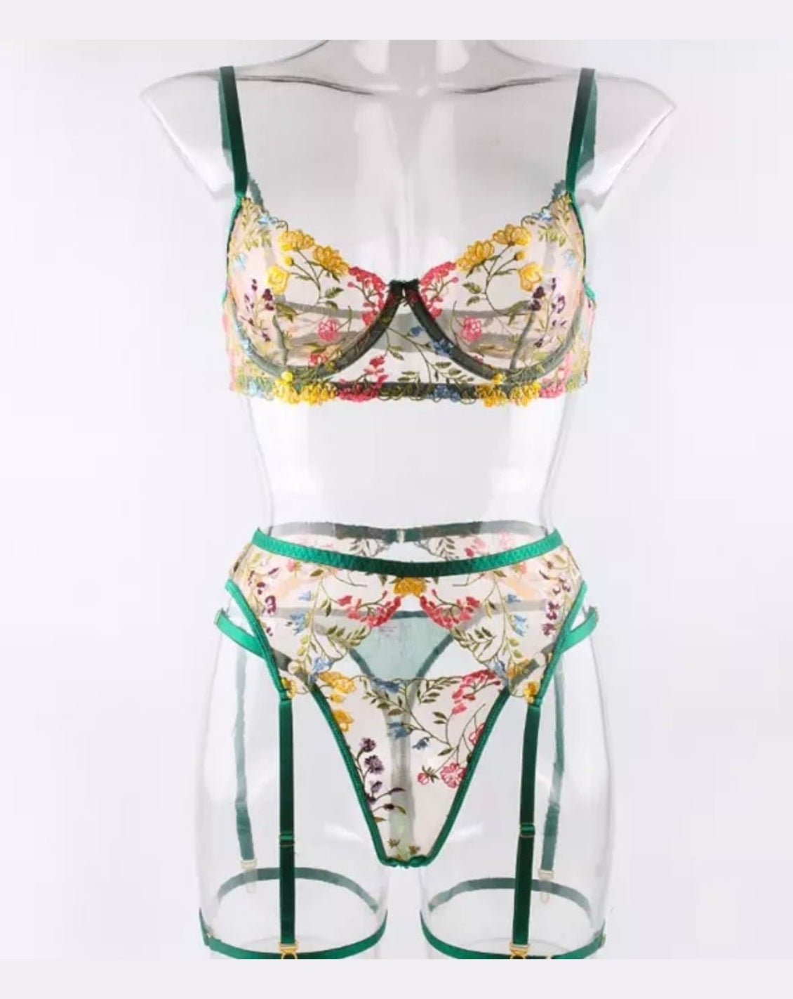 LIVC Lingerie set – Groen floral design met elegante details voor Dames