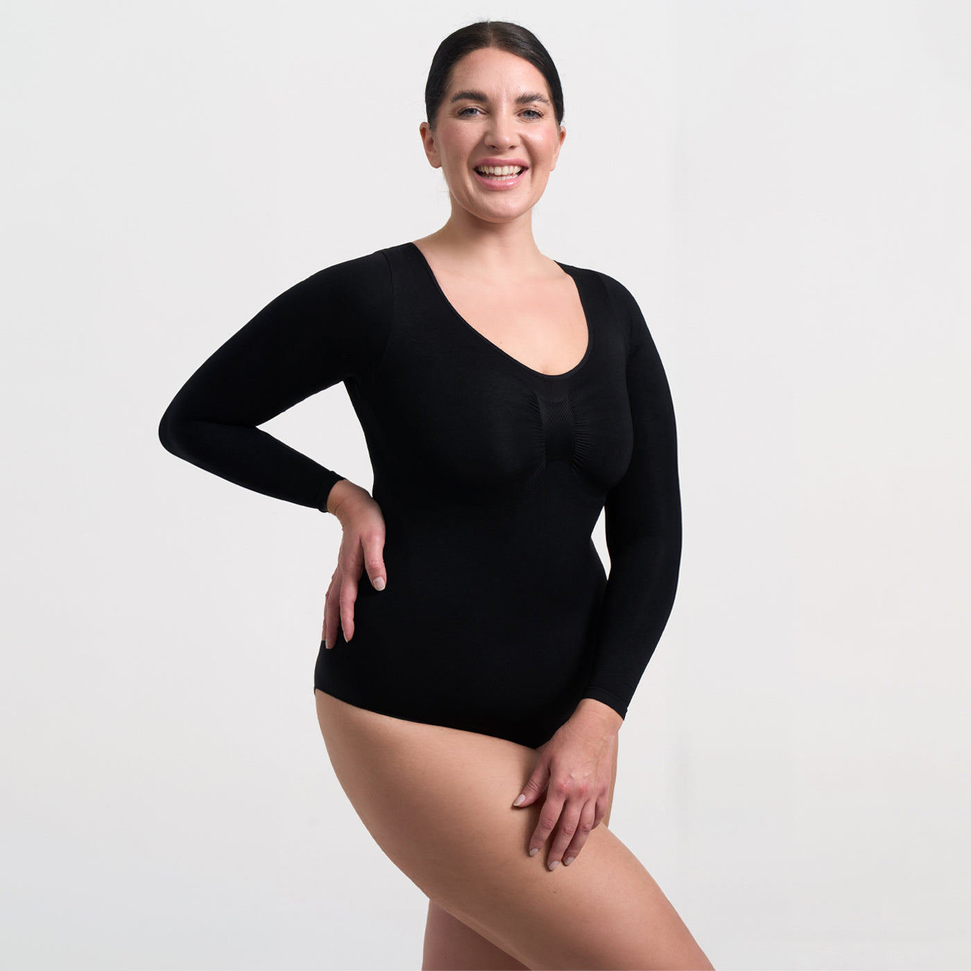 ARYA – Longsleeve Sculpt Bodysuit (Stringmodel) - LivingCurves Bodysuit Zwart / XS