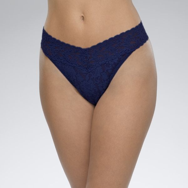 Hanky Panky Original Stretch Signature Lace Thong #4811 - LivingCurves Panties One Size / Navy