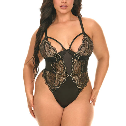 Oh La La Cheri Lingerie Dakota Black Plus Lace Bodysuit 51-12006X