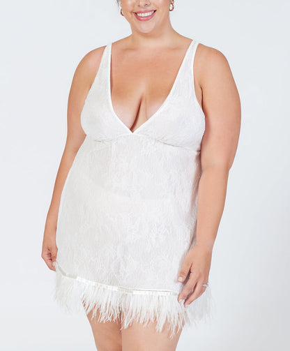 Rya Sleepwear Jasmine Ivory Feather Lace Chemise Gown 584