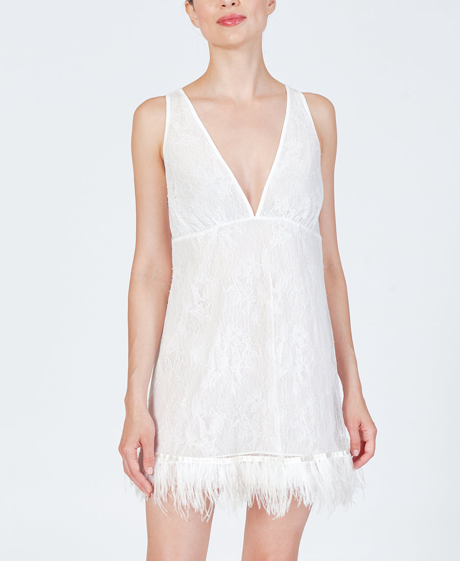 Rya Sleepwear Jasmine Ivory Feather Lace Chemise Gown 584