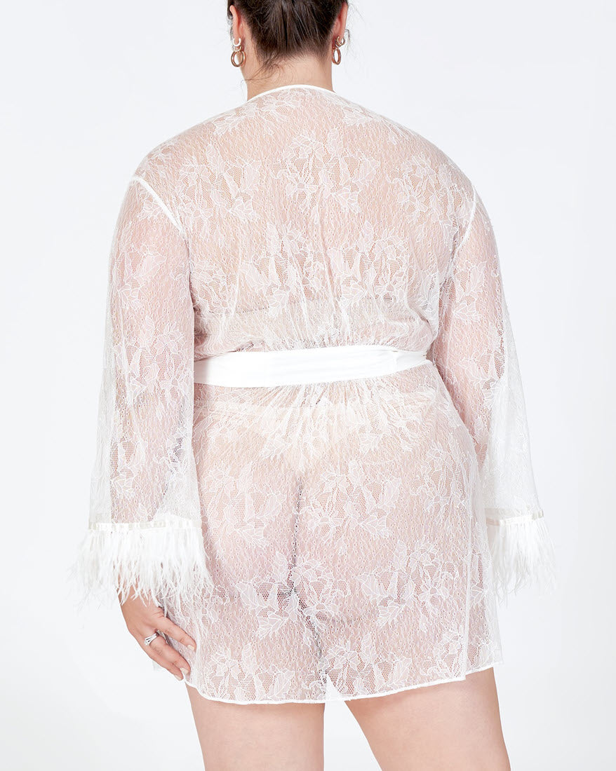 Rya Sleepwear Jasmine Ivory Feather Robe Cover Up 585