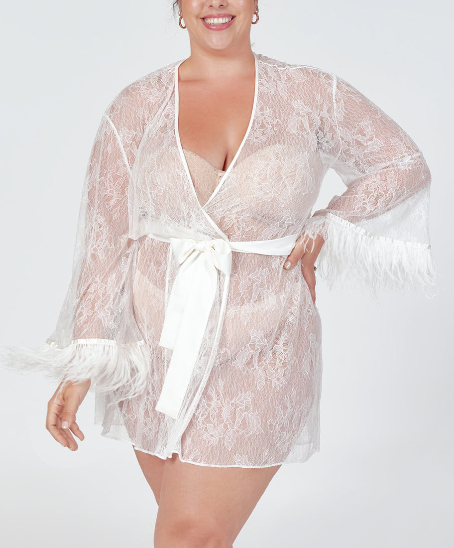 Rya Sleepwear Jasmine Ivory Feather Robe Cover Up 585