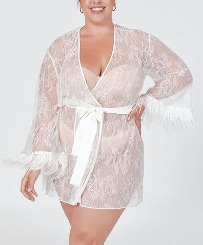 Rya Sleepwear Jasmine Ivory Feather Robe Cover Up 585