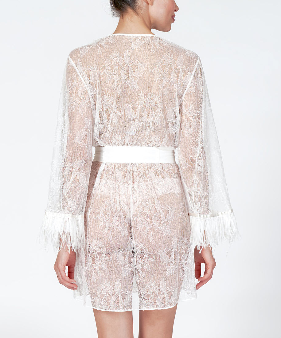 Rya Sleepwear Jasmine Ivory Feather Robe Cover Up 585