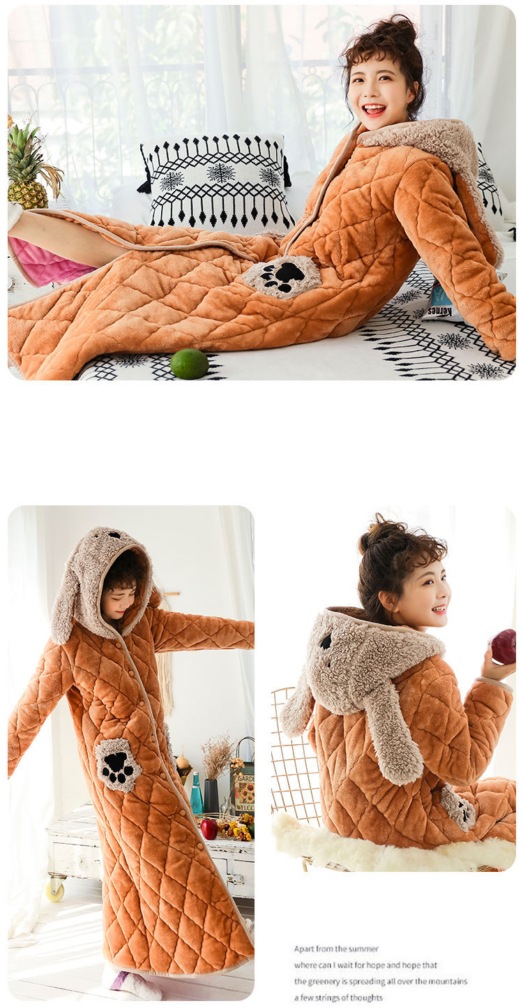 Coral Fleece Winter Extra Thick And Long Nightgown