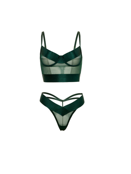 Gia Strappy Mesh Bustier Lingerie Set – Gedurfde elegantie in transparant mesh