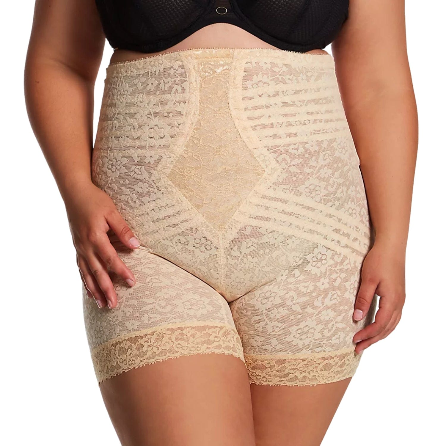 Style 6207 | No Roll High Waist Lace Thigh Slimmer with Extra Firm Support - LivingCurves High Waist Leg Shaper Beige / 3X/36