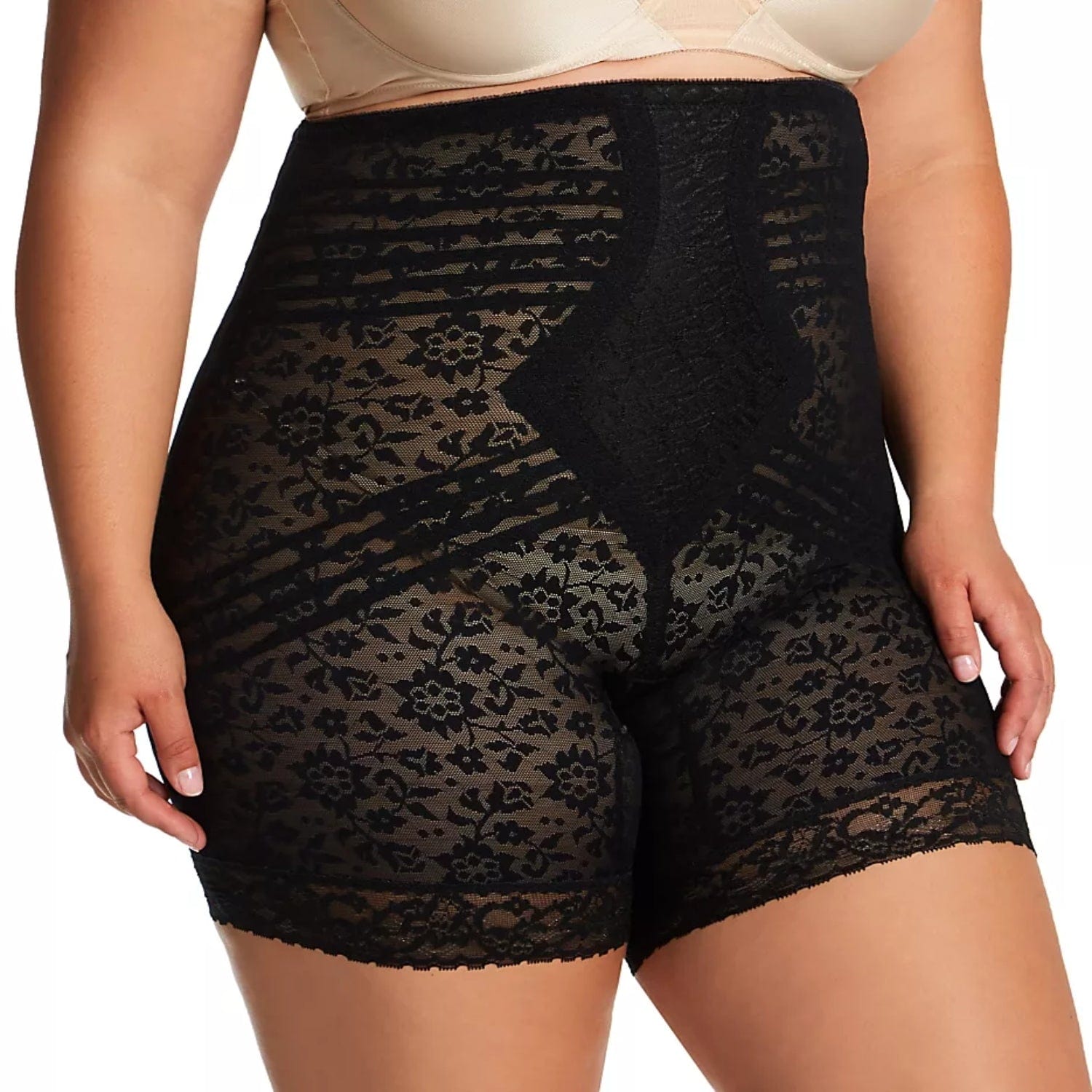 Style 6207 | No Roll High Waist Lace Thigh Slimmer with Extra Firm Support - LivingCurves High Waist Leg Shaper Zwart / 3X/36