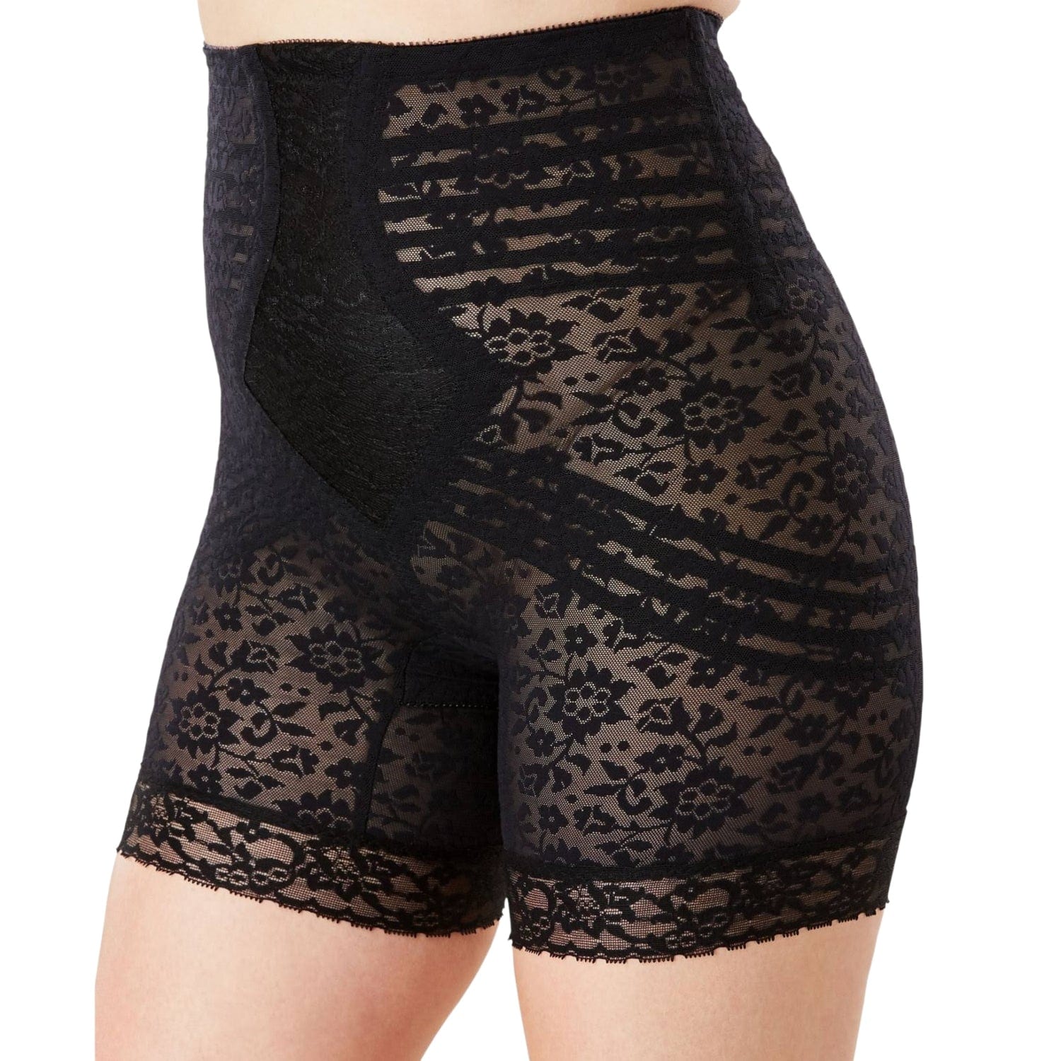 Style 6207 | No Roll High Waist Lace Thigh Slimmer with Extra Firm Support - LivingCurves High Waist Leg Shaper Zwart / S/26