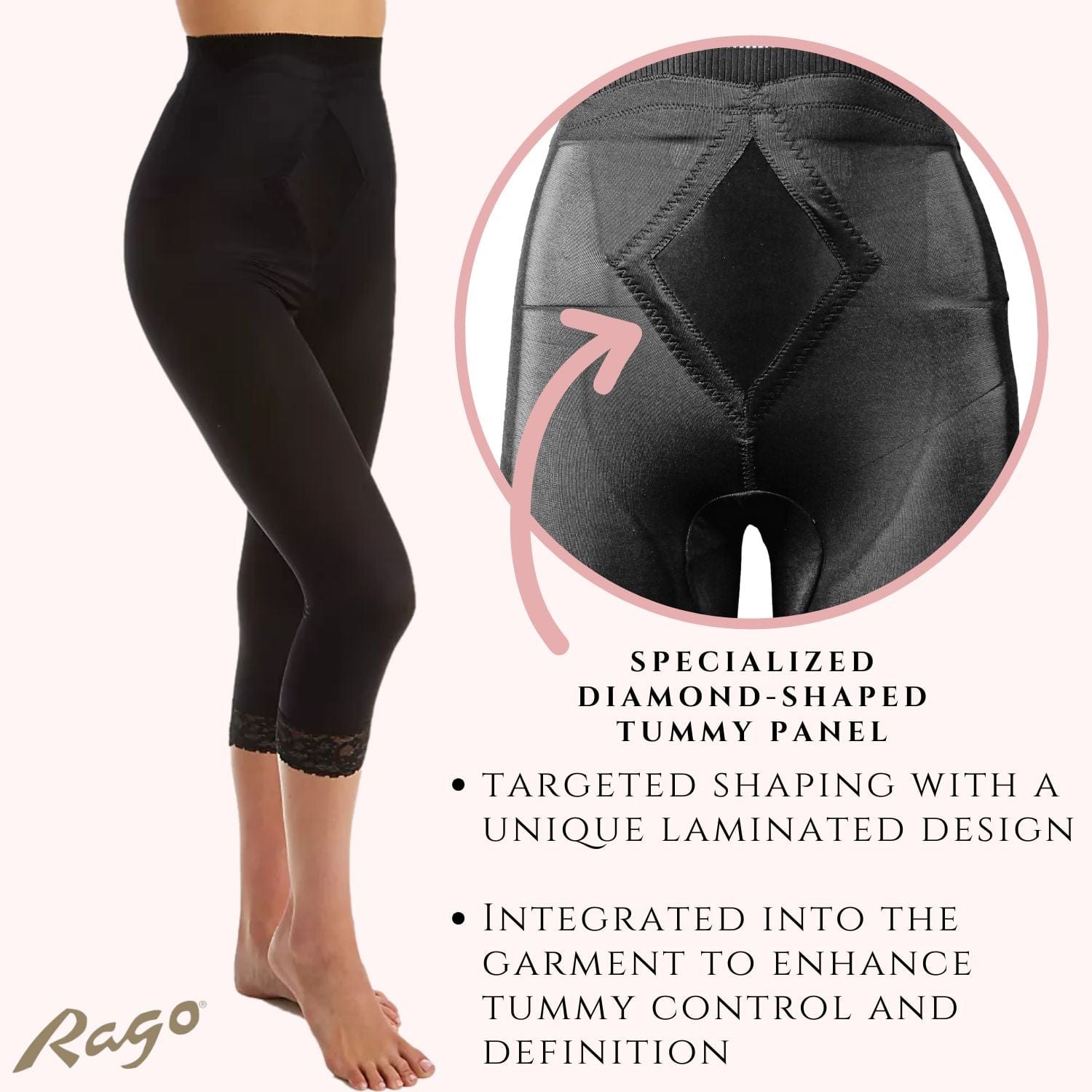 Style 6266 | High Waist Capri Pant Liner with Tummy Control Satin Panel| Memory Compression Fabric | Medium Support - LivingCurves Leg Shaper Pant Liner Black / S/26
