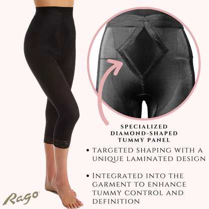 Style 6266 | High Waist Capri Pant Liner with Tummy Control Satin Panel| Memory Compression Fabric | Medium Support - LivingCurves Leg Shaper Pant Liner Black / S/26