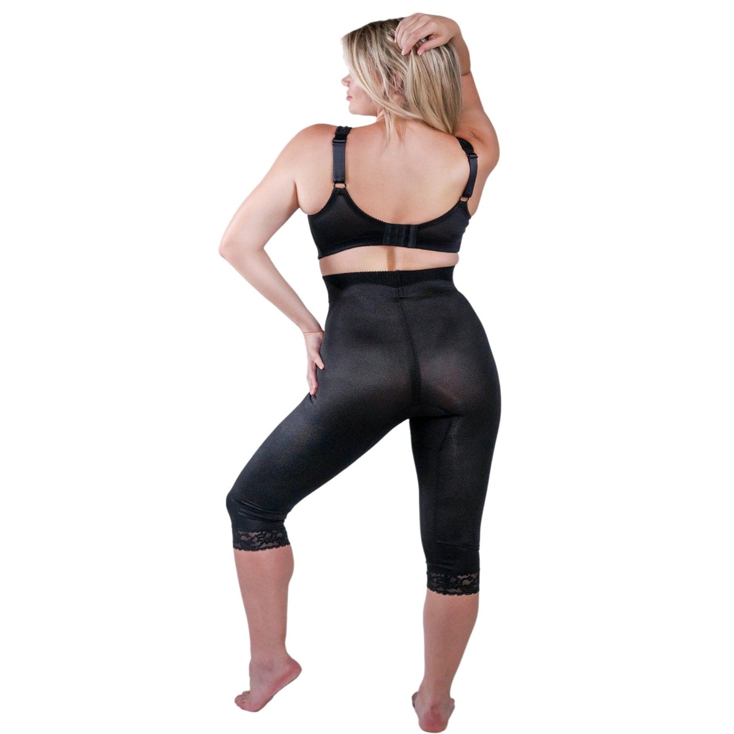 Style 6266 | High Waist Capri Pant Liner with Tummy Control Satin Panel| Memory Compression Fabric | Medium Support - LivingCurves Leg Shaper Pant Liner Black / S/26