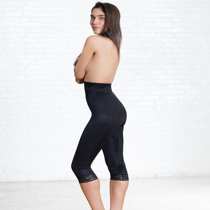 Style 6266 | High Waist Capri Pant Liner with Tummy Control Satin Panel| Memory Compression Fabric | Medium Support - LivingCurves Leg Shaper Pant Liner Black / S/26