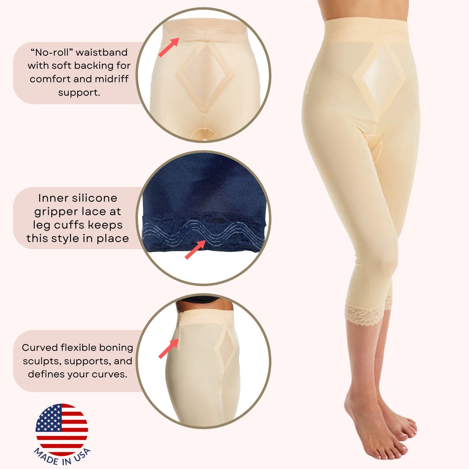 Style 6266 | High Waist Capri Pant Liner with Tummy Control Satin Panel| Memory Compression Fabric | Medium Support - LivingCurves Leg Shaper Pant Liner Black / S/26