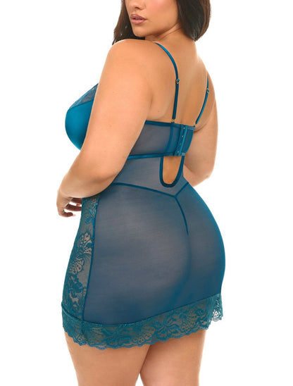 Oh La La Cheri Lingerie Liv Moroccan Blue Plus Size Babydoll Dress 70-11933X