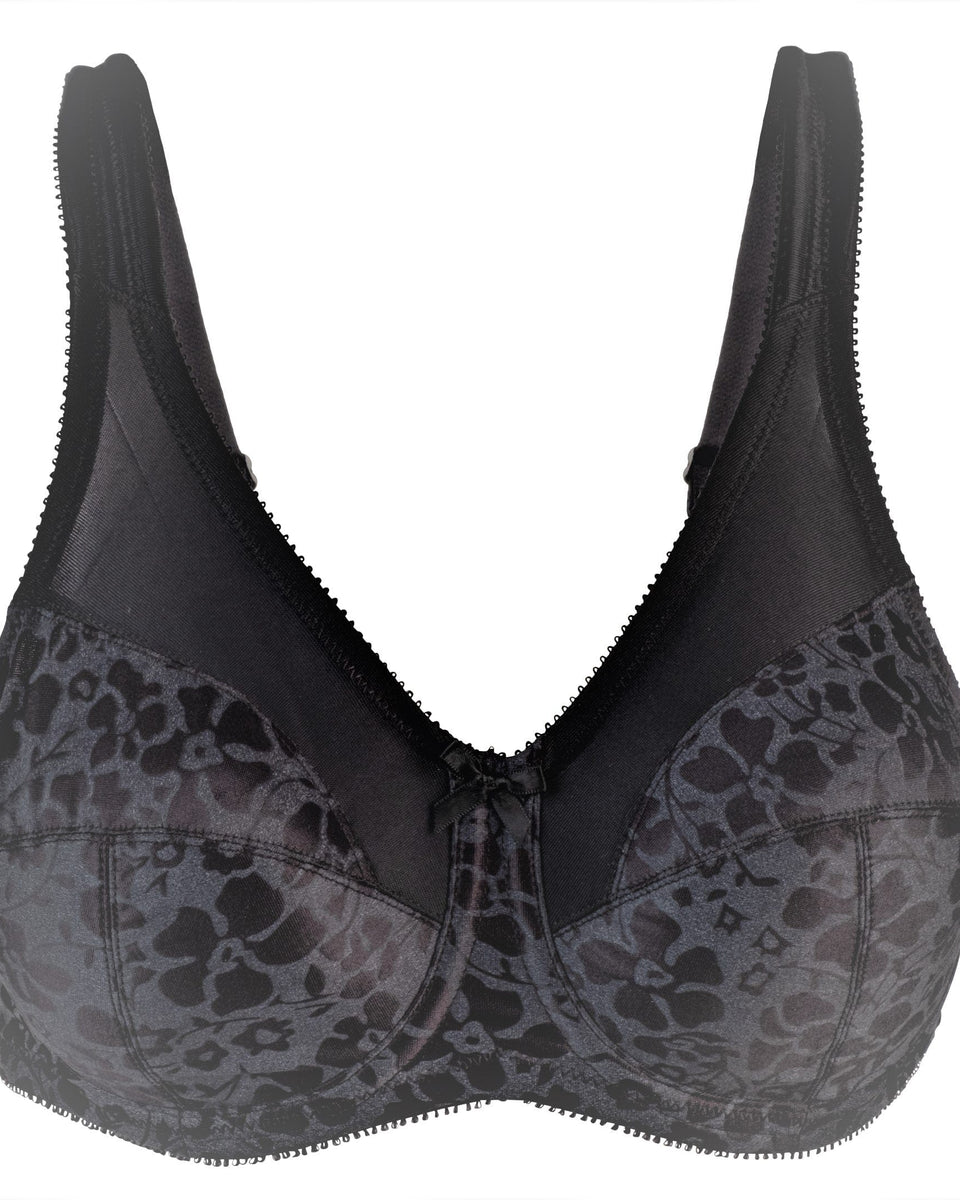 Style 7101 | Brand Printed Full Figure Support Underwire Bra - Black