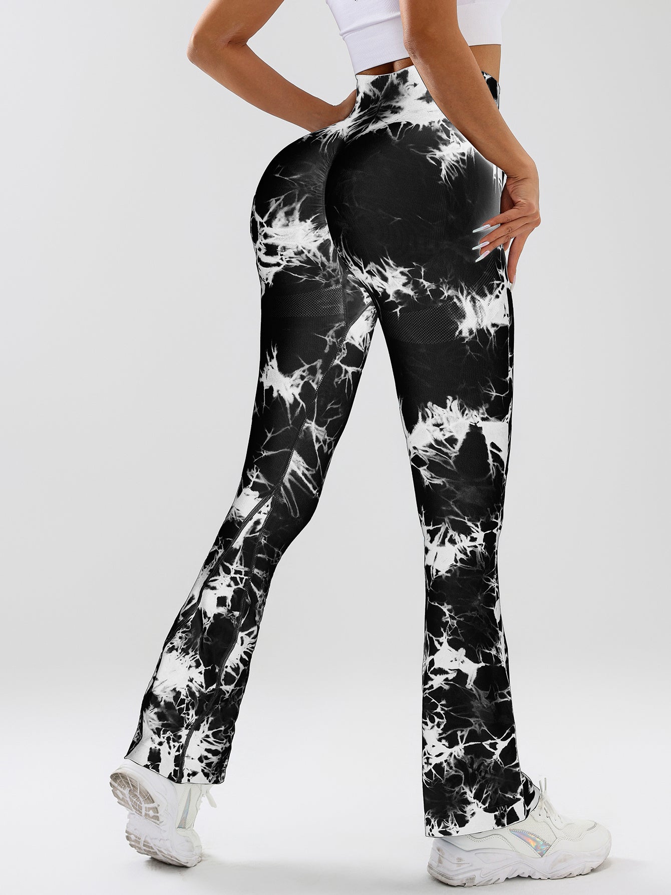 High-Waist Tummy Control Flare Yoga Pants For Women, Tie-Dye Stretch Slimming Bootcut Workout Pants, Fitness & Sports Activewear