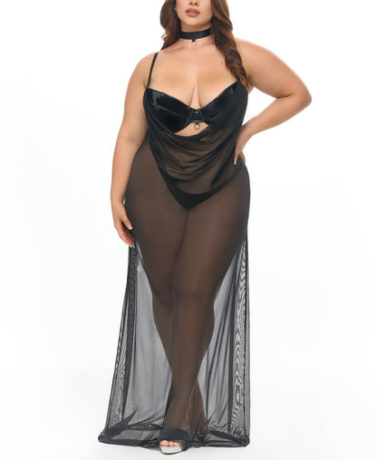Oh La La Cheri Lingerie Tory Black Long Gown Set Plus Size 76-11984X