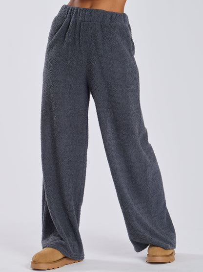 The Kickback Fuzzy Wide Leg Lounge Jogger In Charcoal