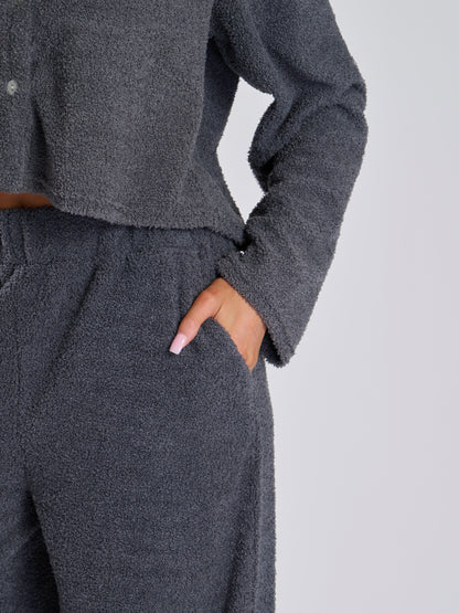 The Kickback Fuzzy Wide Leg Lounge Jogger In Charcoal