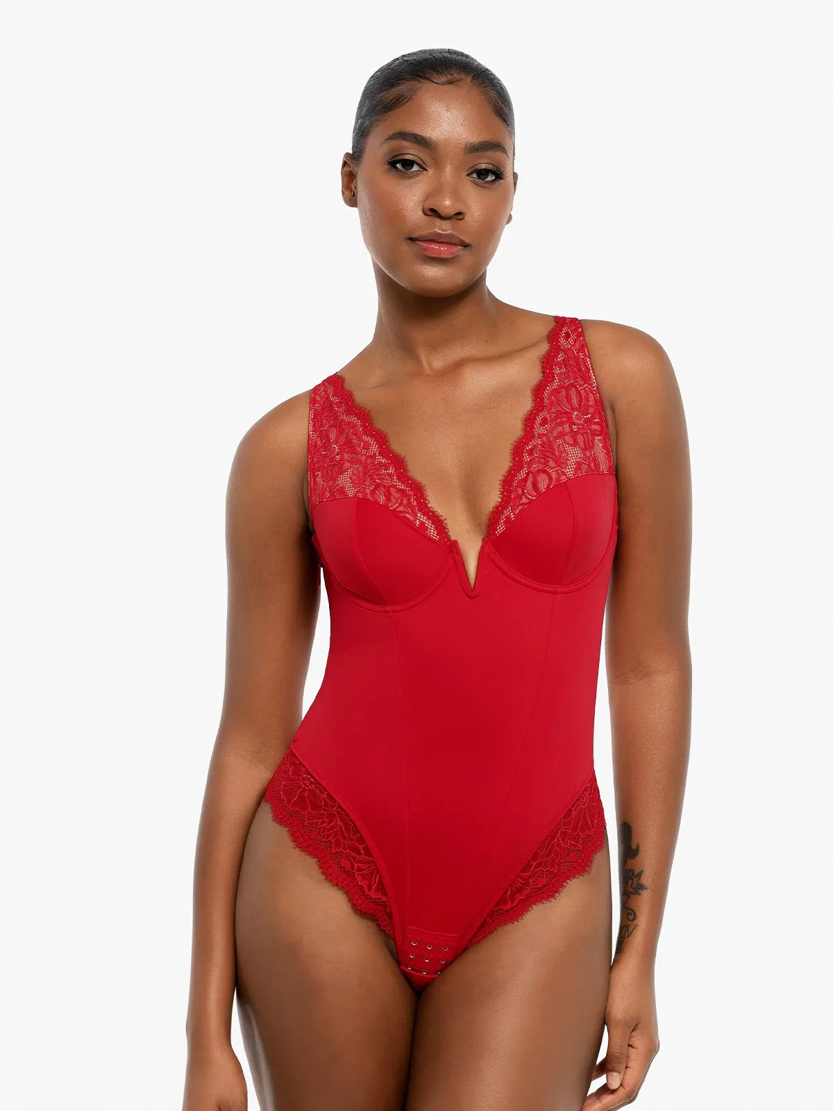 ALYA – Lace Hourglass Bodysuit - LivingCurves Sexy Tops Body Shaper Rood / XS