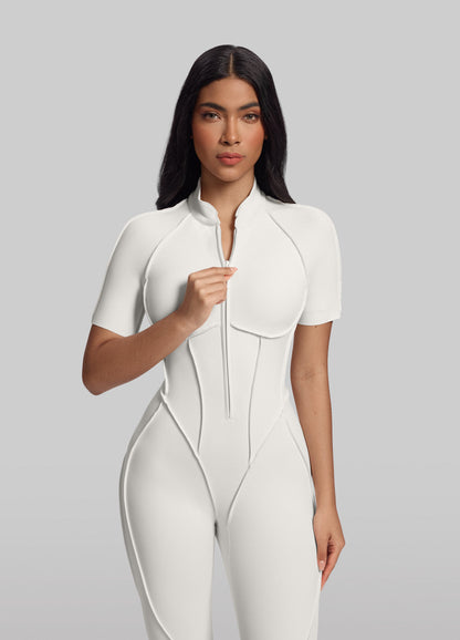 ZAYA – Short Sleeve Shaping Catsuit - LivingCurves Bodysuit Ivory / XS