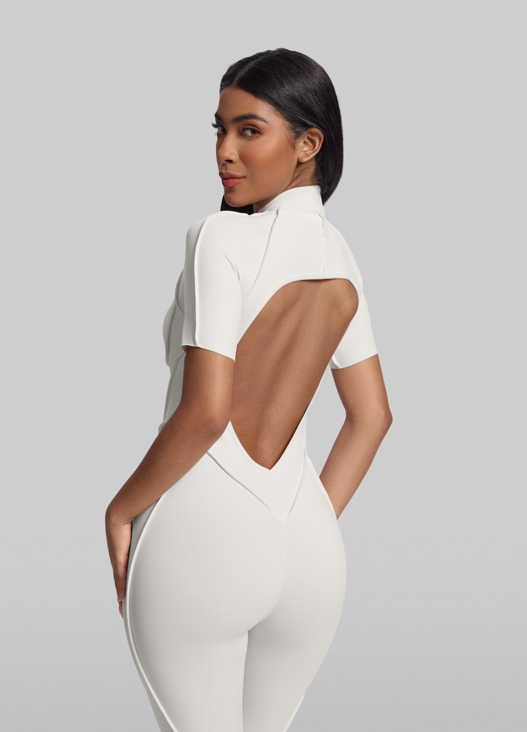 ZAYA – Short Sleeve Shaping Catsuit - LivingCurves Bodysuit Ivory / XS