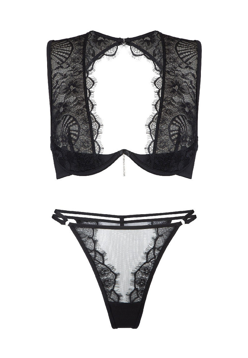 Cléa – Zwarte Kanten Lingerieset met Strass Accent