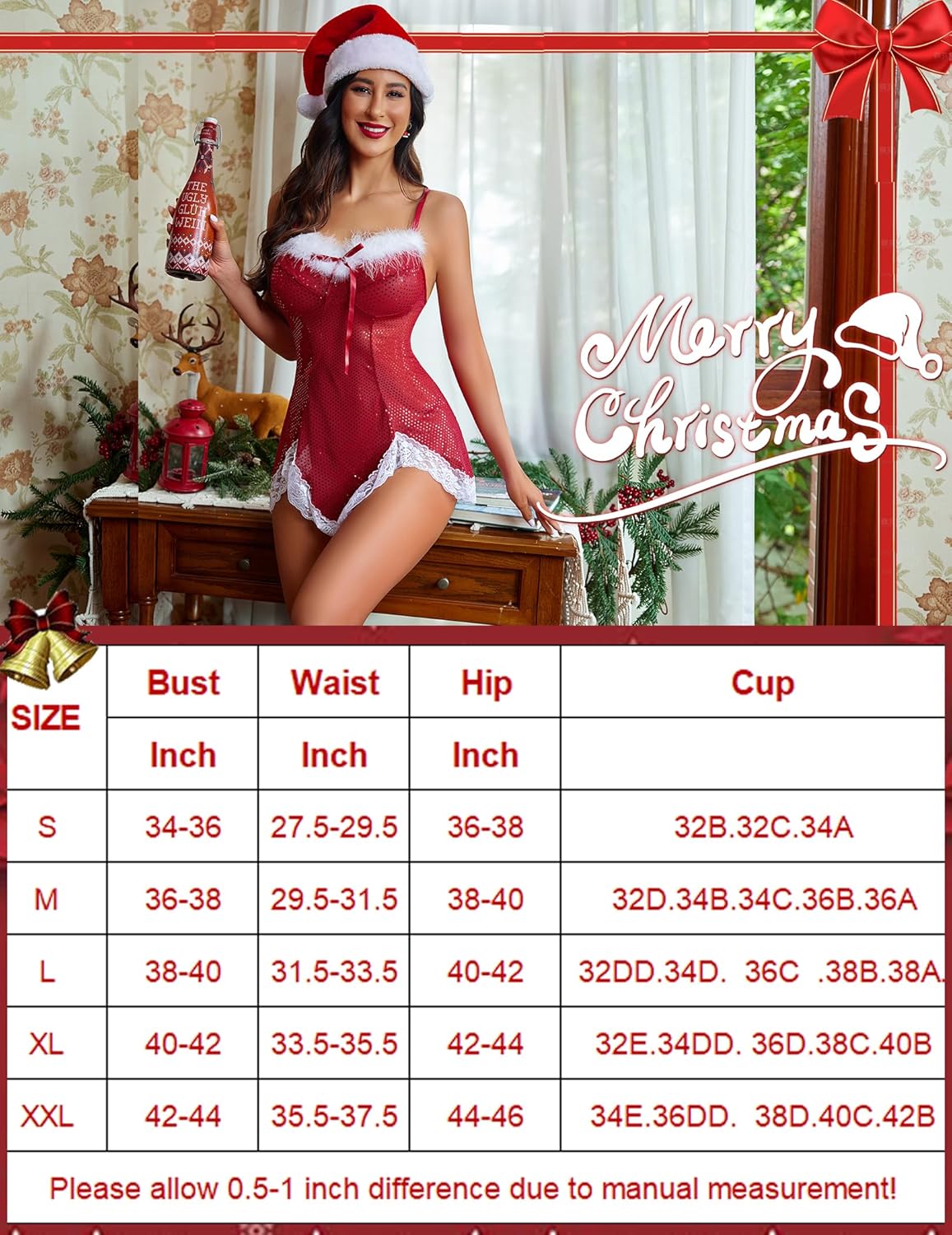 Christmas Lingerie Sequin Santa Dress