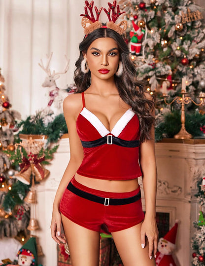 Santa Lingerie Set Velvet Cami And Shorts