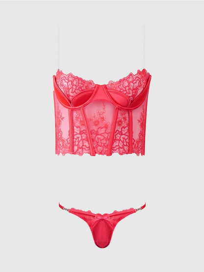 House Of Desire Eden Coral Bustier & Tanga Set 03803B