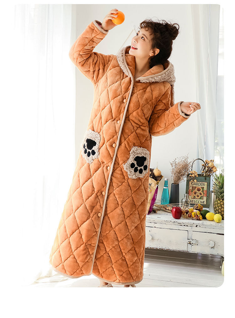 Coral Fleece Winter Extra Thick And Long Nightgown