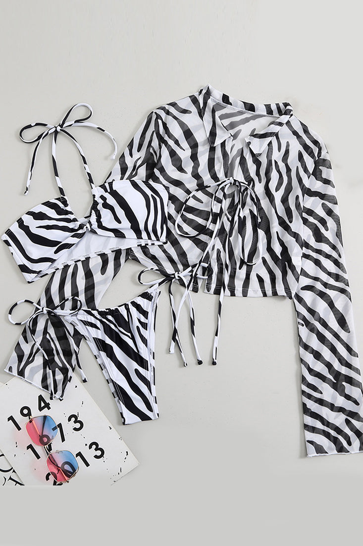 Zebra Bikini Set Halter Cheeky Cover-Up dames