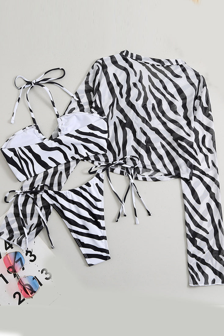 Zebra Bikini Set Halter Cheeky Cover-Up dames