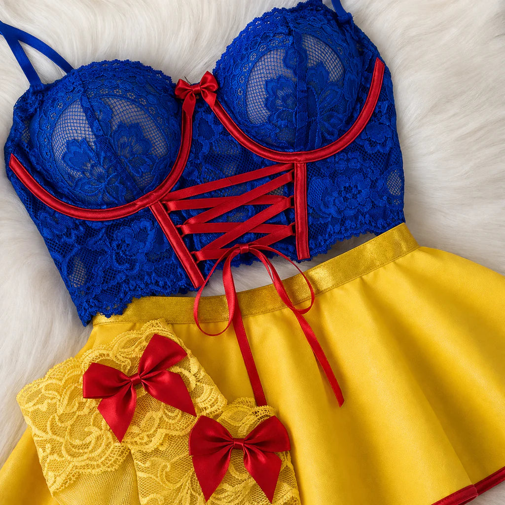 SNOW WHITE – Speelse 3-Delige Kanten Lingerieset