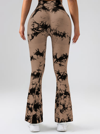 High-Waist Tummy Control Flare Yoga Pants For Women, Tie-Dye Stretch Slimming Bootcut Workout Pants, Fitness & Sports Activewear