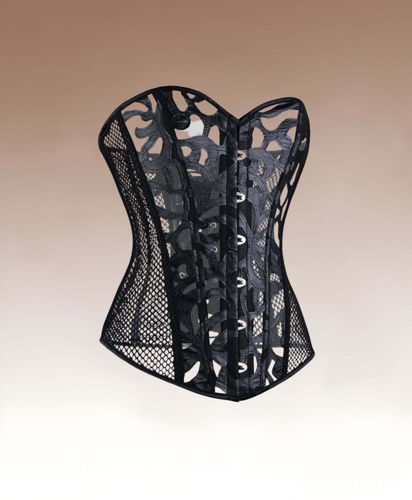 Élise Geborduurd Mesh Korset – Romantisch Geborduurd Lingerie Korset