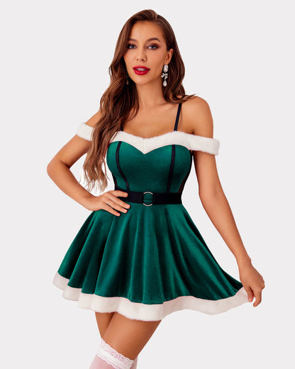 Velvet A Line Strap Outfit Claus Dress