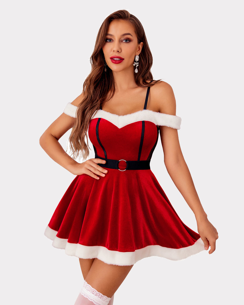 Velvet A Line Strap Outfit Claus Dress