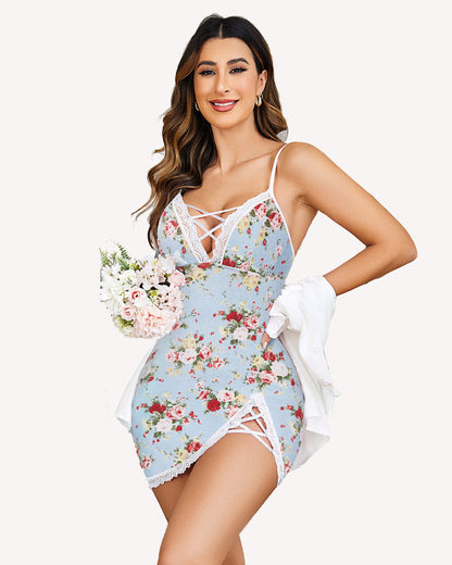 Christmas Lace Full Slip Side Slit Dress