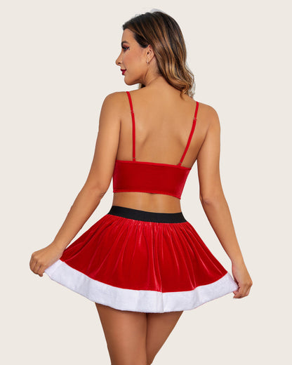 Camisoles And Skirt Outfits Velvet Santa Costume Set
