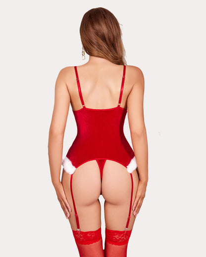 Velvet Lingerie Set With Garter Belt